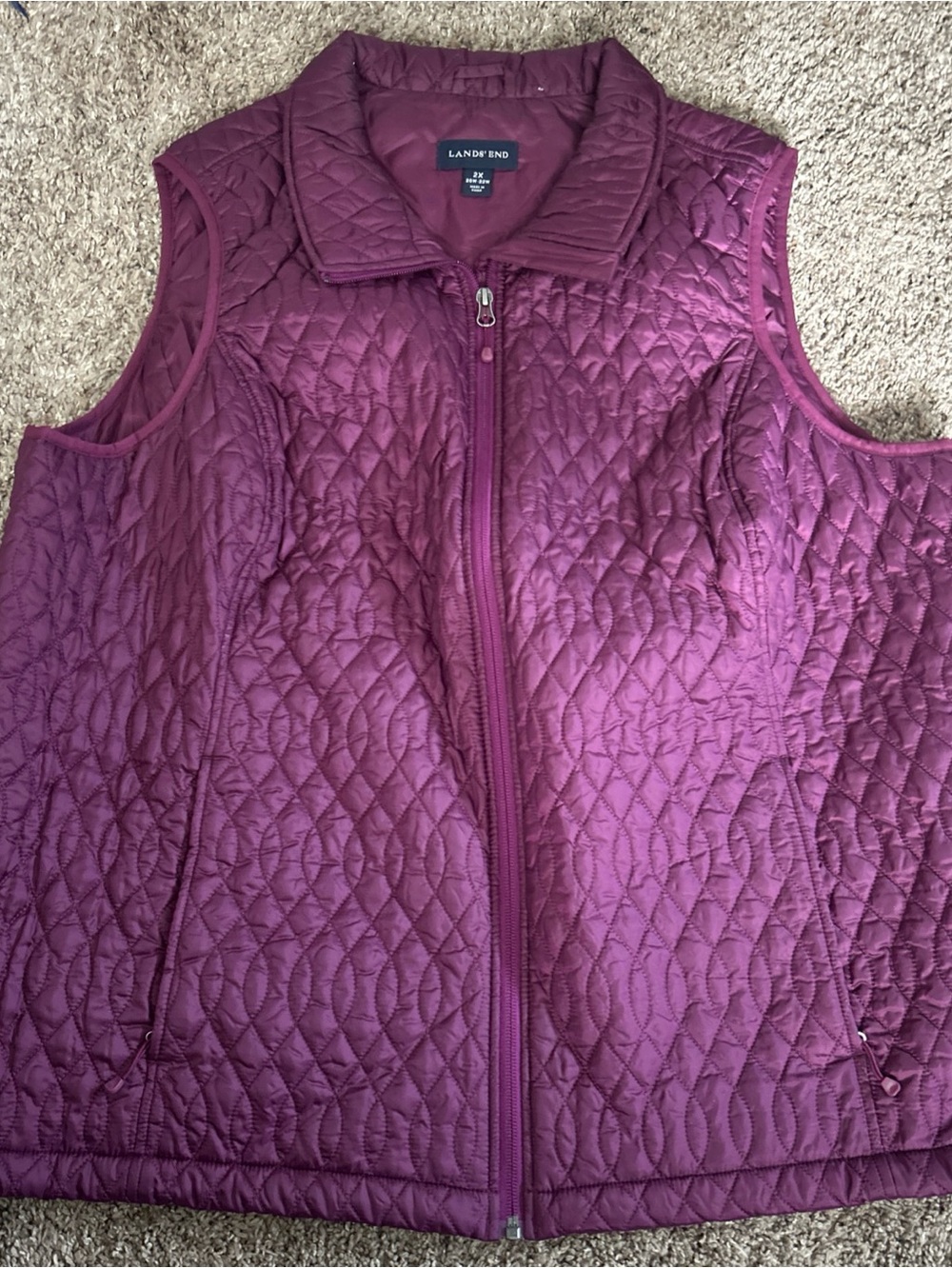 Lands' End Women’s Plum Quilted Zip Vest Lightweight 2X